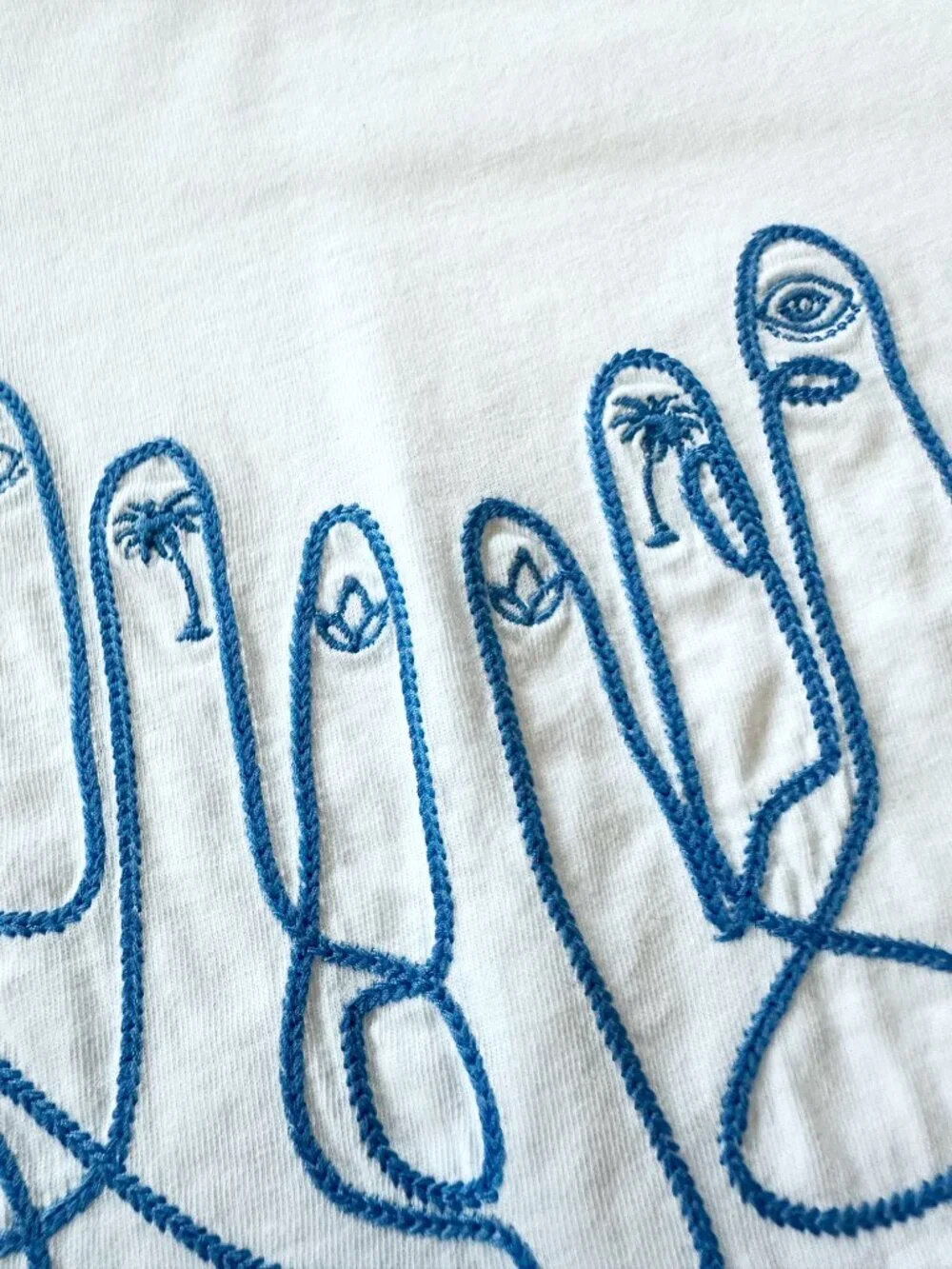 Sandro Paris White Cotton T-Shirt Evil Eye Hamzah Hand Embroidery - Sz 1 (US S) - Picture 8 of 8